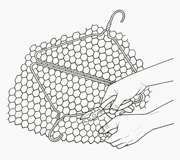 Framed Print : Black and white illustration of making hinged wire barbecue rack from coathanger and wire mesh Framed Print : Black and white illustration of making hinged wire barbecue rack from coathanger and wire mesh