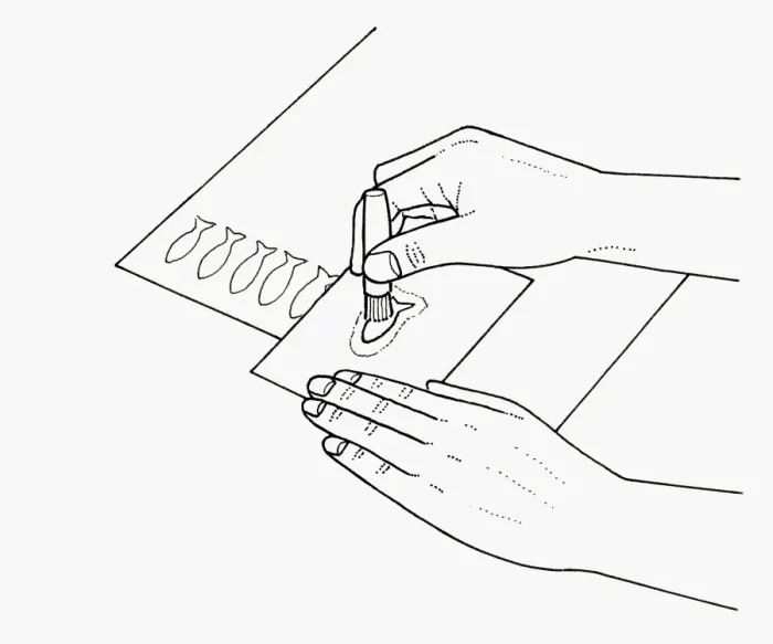Framed Print : Black and white illustration of making place card using fish stencil Framed Print : Black and white illustration of making place card using fish stencil