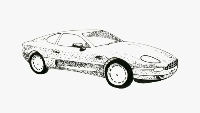 Framed Print : Black and white illustration of modern Jaguar sports car