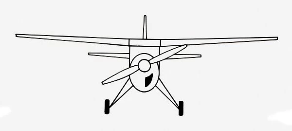 Black and white illustration of monoplane fixed high-wing propeller aircraft