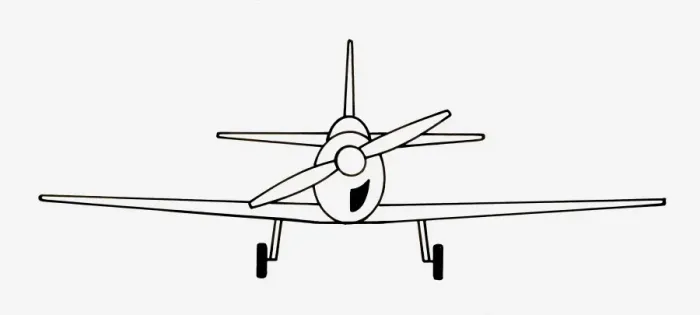 Framed Print : Black and white illustration of monoplane fixed low-wing propeller aircraft