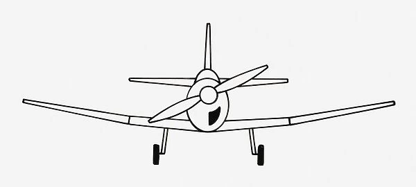 Black and white illustration of monoplane low-wing propeller aircraft