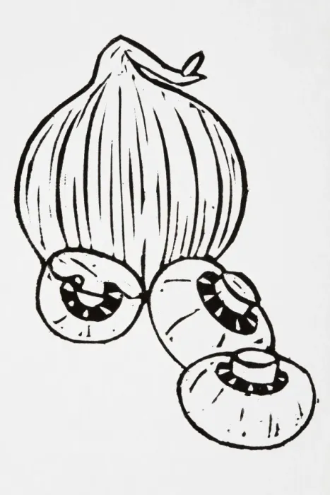 Framed Print : Black and white illustration of onion and mushrooms Framed Print : Black and white illustration of onion and mushrooms