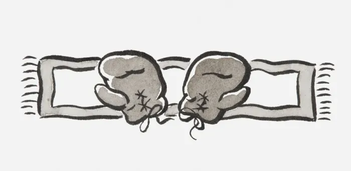 Framed Print : Black and white illustration of pair of boxing gloves on a towel Framed Print : Black and white illustration of pair of boxing gloves on a towel