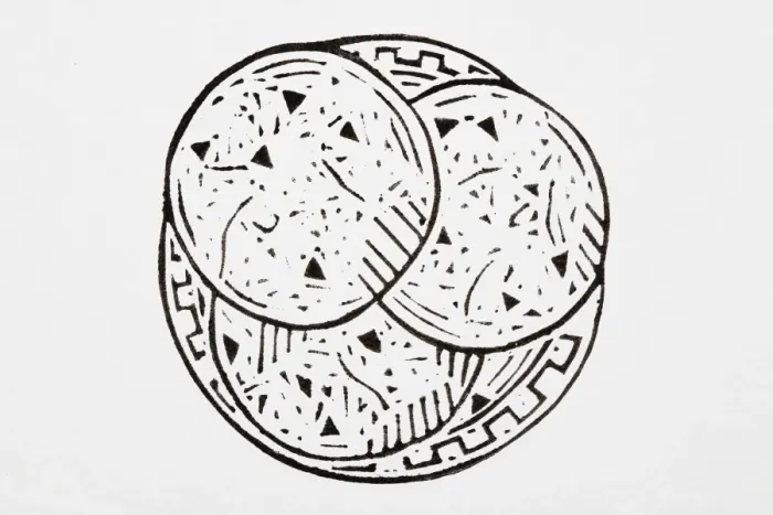 Framed Print : Black and white illustration of three pancakes on a plate Framed Print : Black and white illustration of three pancakes on a plate