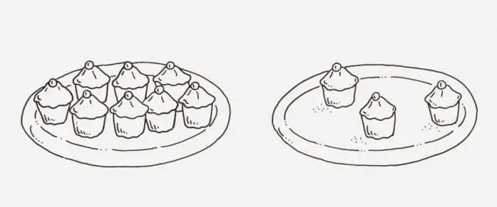Framed Print : Black and white illustration of two plates of cupcakes