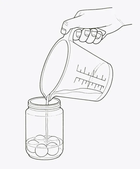 Framed Print : Black and white illustration of pouring water on putty balls in jar Framed Print : Black and white illustration of pouring water on putty balls in jar