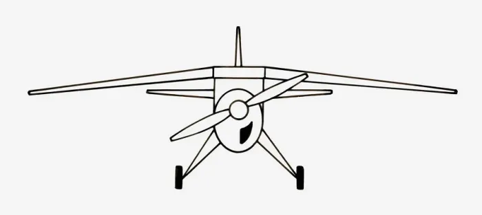 Framed Print : Black and white illustration of propeller aircraft with high-set anhedral (downward sloping) wings Framed Print : Black and white illustration of propeller aircraft with high-set anhedral (downward sloping) wings