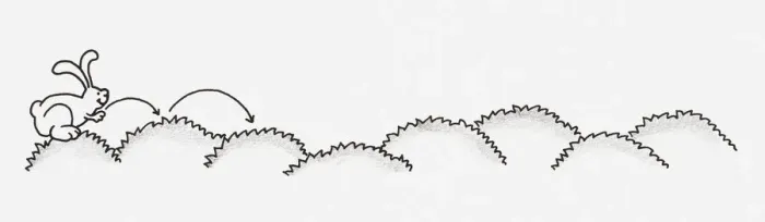 Framed Print : Black and white illustration of a rabbit hopping across small hills Framed Print : Black and white illustration of a rabbit hopping across small hills