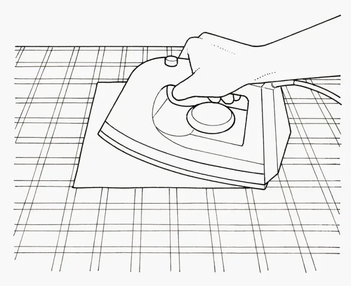 Framed Print : Black and white illustration of removing candle wax from tablecloth using warm iron and kitchen pape Framed Print : Black and white illustration of removing candle wax from tablecloth using warm iron and kitchen pape