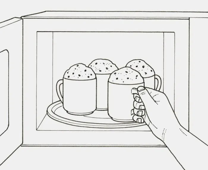 Framed Print : Black and white illustration of removing mug of frothy milk from microwave Framed Print : Black and white illustration of removing mug of frothy milk from microwave