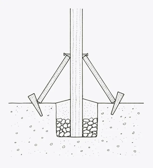 Framed Print : Black and white illustration of repositioned and repaired wooden post using supports, hardcore and c Framed Print : Black and white illustration of repositioned and repaired wooden post using supports, hardcore and c