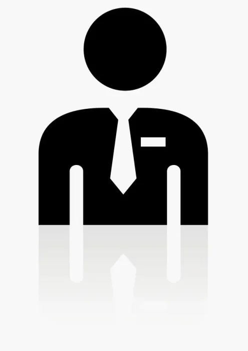 Framed Print : Black and white illustration representing shop assistant wearing name tag on shirt Framed Print : Black and white illustration representing shop assistant wearing name tag on shirt