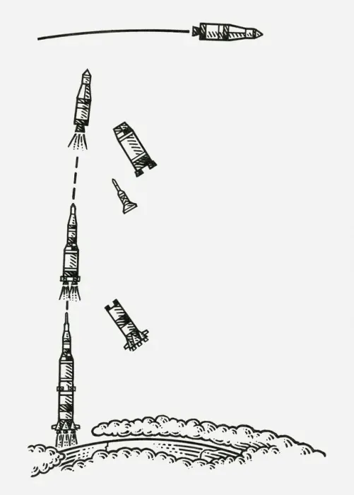 Framed Print : Black and white illustration of Saturn V rocket being launched Framed Print : Black and white illustration of Saturn V rocket being launched
