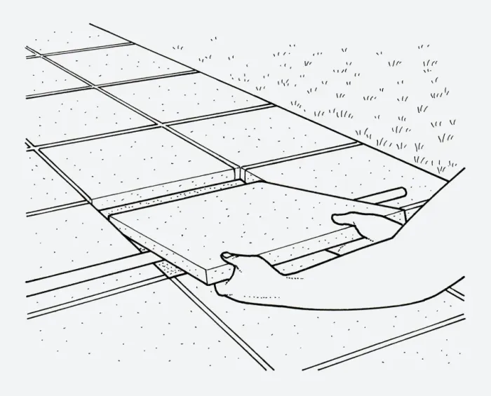 Framed Print : Black and white illustration showing how accurately position paving slab on ground Framed Print : Black and white illustration showing how accurately position paving slab on ground