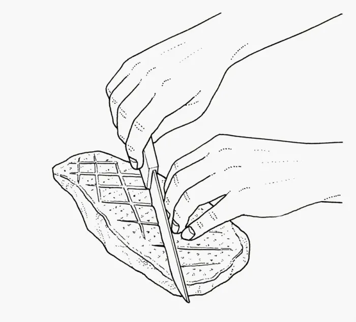 Framed Print : Black and white illustration showing how to prepare duck breast for grilling or frying by scoring sk Framed Print : Black and white illustration showing how to prepare duck breast for grilling or frying by scoring sk