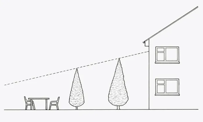 Framed Print : Black and white illustration of showing how to use trees for shade and privacy in garden Framed Print : Black and white illustration of showing how to use trees for shade and privacy in garden