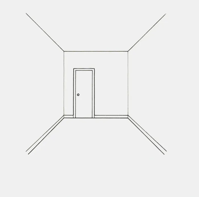 Framed Print : Black and white illustration of simple room plan