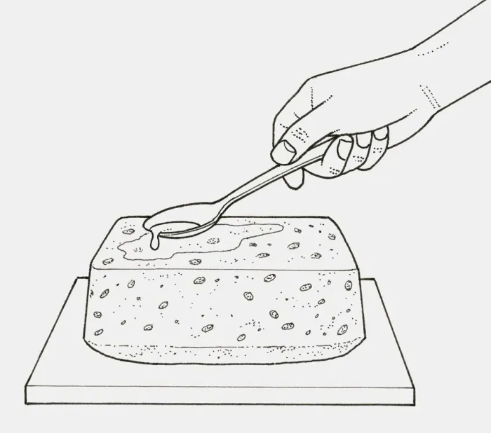 Framed Print : Black and white illustration of spooning syrup on top of baked cake Framed Print : Black and white illustration of spooning syrup on top of baked cake