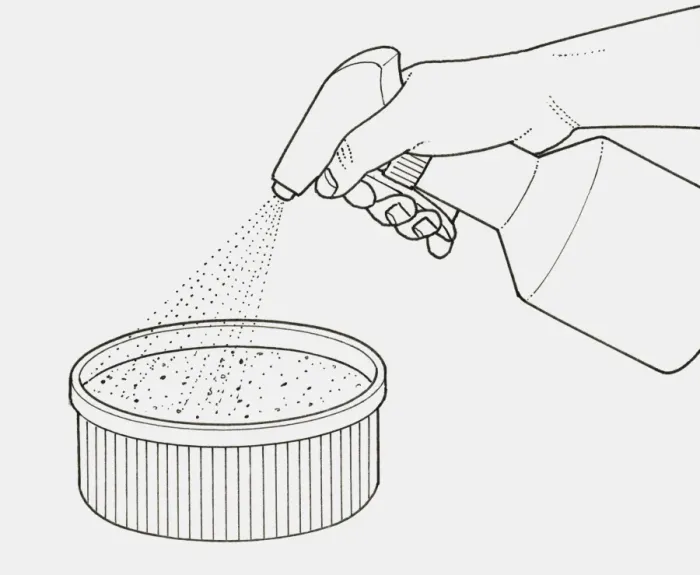 Framed Print : Black and white illustration of spraying water into souffle bowl
