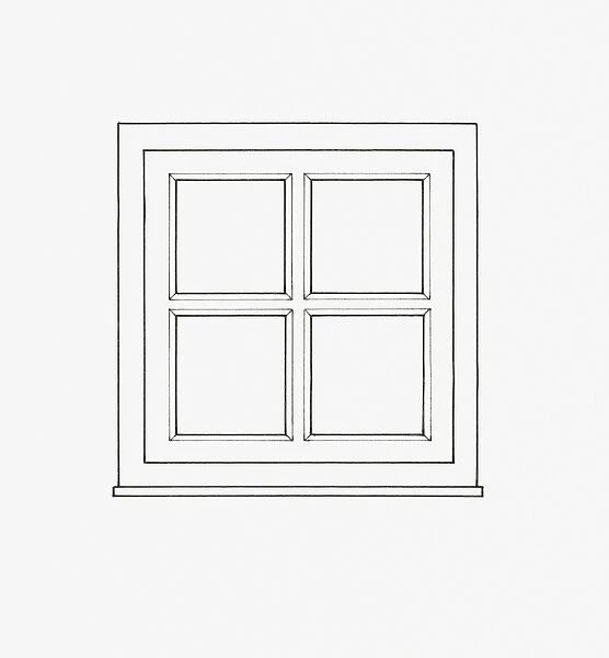 Black and white illustration of square window