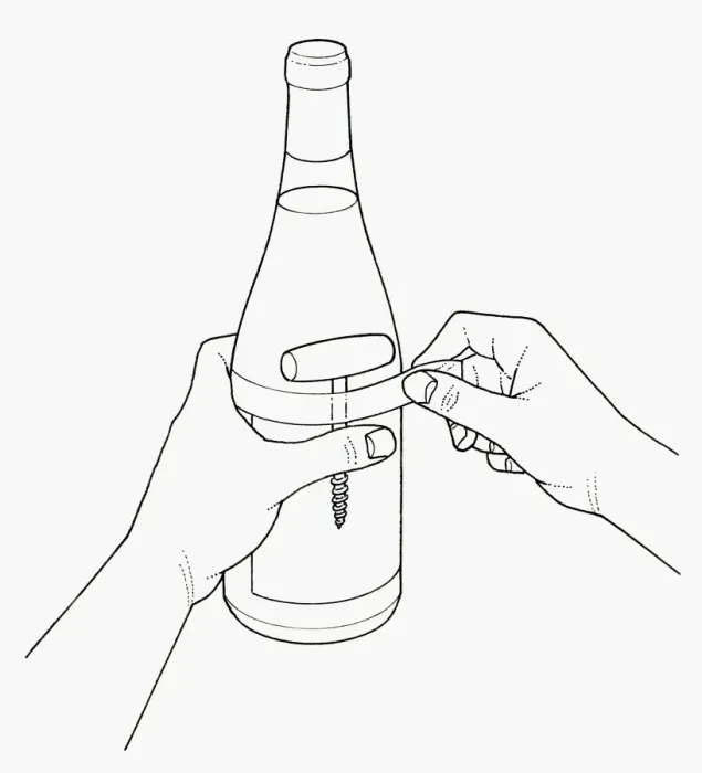 Framed Print : Black and white illustration of taping corkscrew to wine bottle Framed Print : Black and white illustration of taping corkscrew to wine bottle