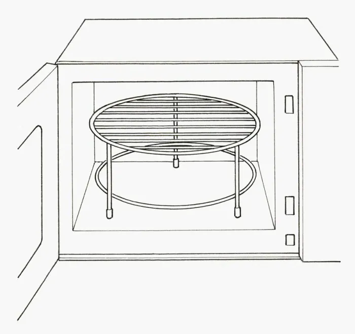 Framed Print : Black and white illustration of trivet inside open microwave