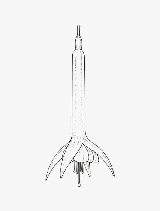 Framed Print : Black and White Illustration of tubular Fuchsia Triphylla Group flower head