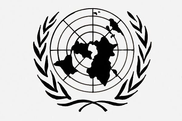 Black and white illustration of United Nations symbol