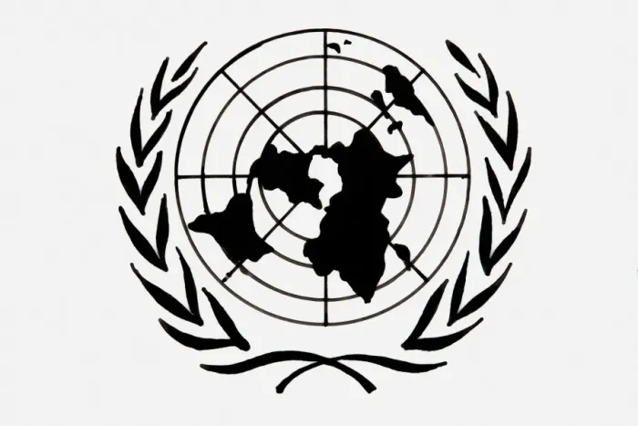 Framed Print : Black and white illustration of United Nations symbol Framed Print : Black and white illustration of United Nations symbol