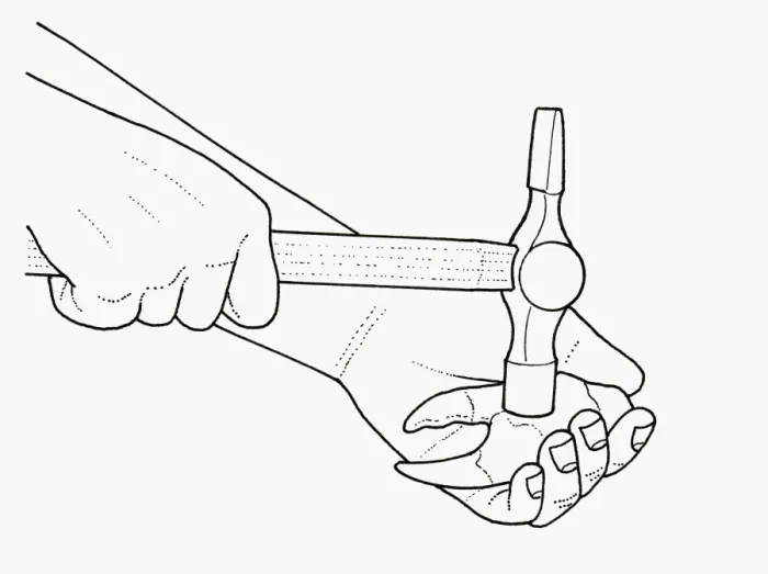 Framed Print : Black and white illustration of using hammer to crack crab claw cupped in palm of hand Framed Print : Black and white illustration of using hammer to crack crab claw cupped in palm of hand