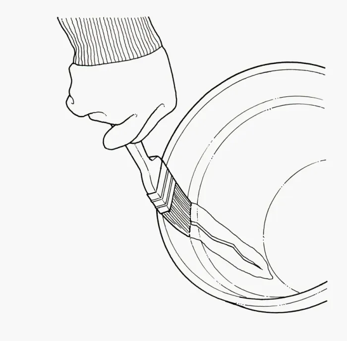 Framed Print : Black and white illustration of using paintbrush to waterproof grout covering crack in terracotta po