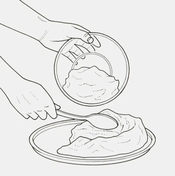 Framed Print : Black and white illustration of using wooden spoon to spread mixture on plate Framed Print : Black and white illustration of using wooden spoon to spread mixture on plate