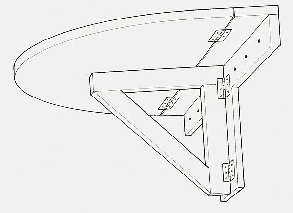 Black and white illustration of a wall-mounted folding table