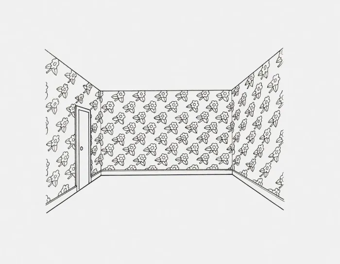 Framed Print : Black and white illustration of wallpaper on walls decorated with old-fashioned, repetitive rose pattern Framed Print : Black and white illustration of wallpaper on walls decorated with old-fashioned, repetitive rose pattern