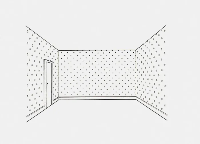 Framed Print : Black and white illustration of wallpaper on walls decorated with simple repetitive pattern
