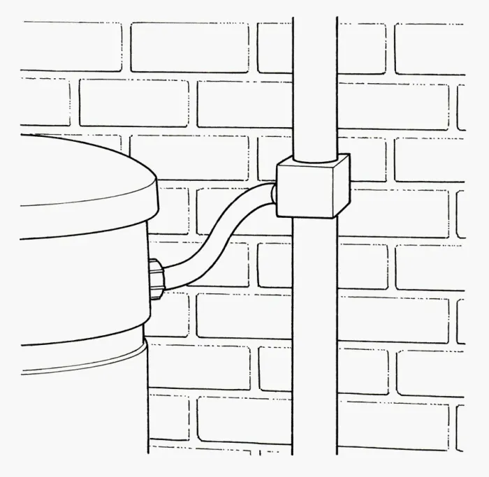 Framed Print : Black and white illustration of water storage tank connected to downpipe Framed Print : Black and white illustration of water storage tank connected to downpipe