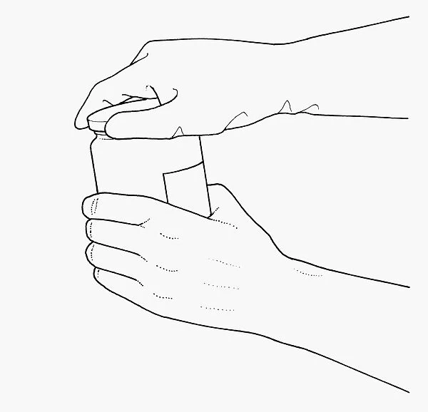 Black and white illustration of wearing washing up glove to unscrew jar lid