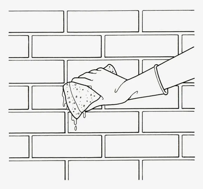 Framed Print : Black and white illustration of wearing washing up glove on hand to sponge brick wall Framed Print : Black and white illustration of wearing washing up glove on hand to sponge brick wall