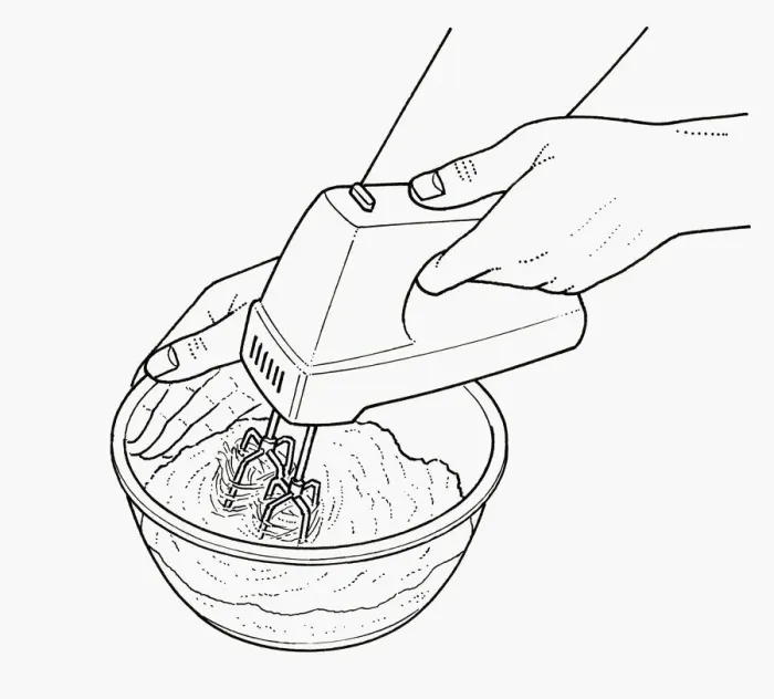 Framed Print : Black and white illustration of whisking ingredients in bowl using electric whisk Framed Print : Black and white illustration of whisking ingredients in bowl using electric whisk