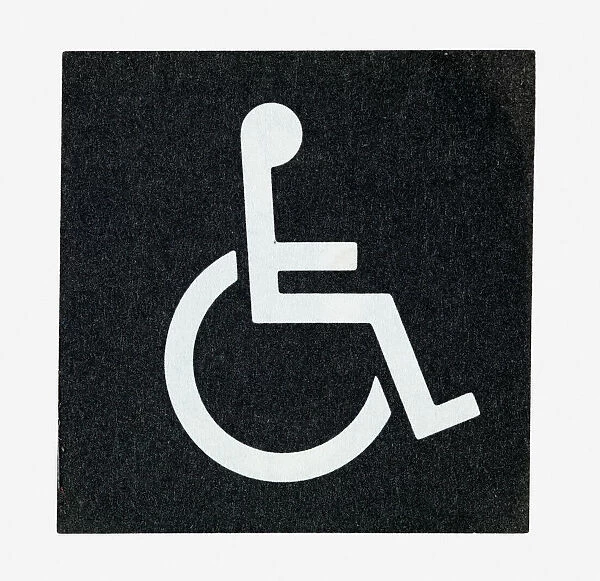 Black and white illustration of white silhouette of man in wheelchair