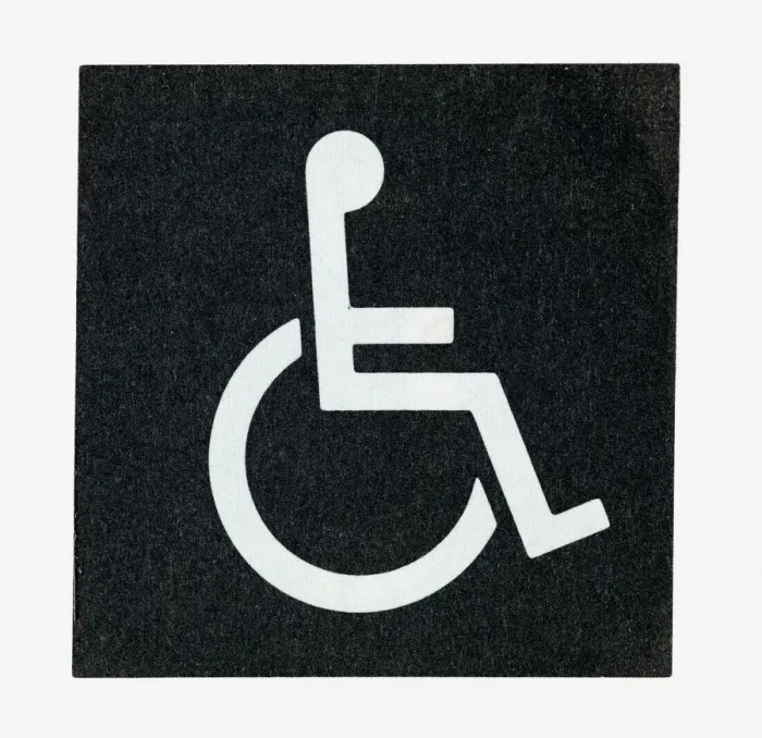 Framed Print : Black and white illustration of white silhouette of man in wheelchair Framed Print : Black and white illustration of white silhouette of man in wheelchair
