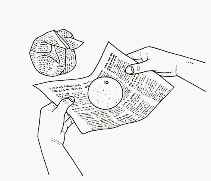 Framed Print : Black and white illustration of wrapping citrus fruit in newspaper Framed Print : Black and white illustration of wrapping citrus fruit in newspaper