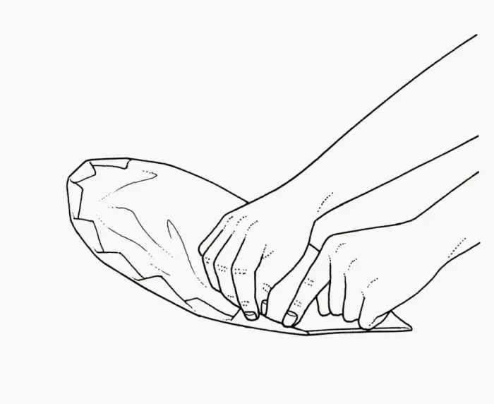 Framed Print : Black and white illustration of wrapping fish in baking parchment parcel Framed Print : Black and white illustration of wrapping fish in baking parchment parcel