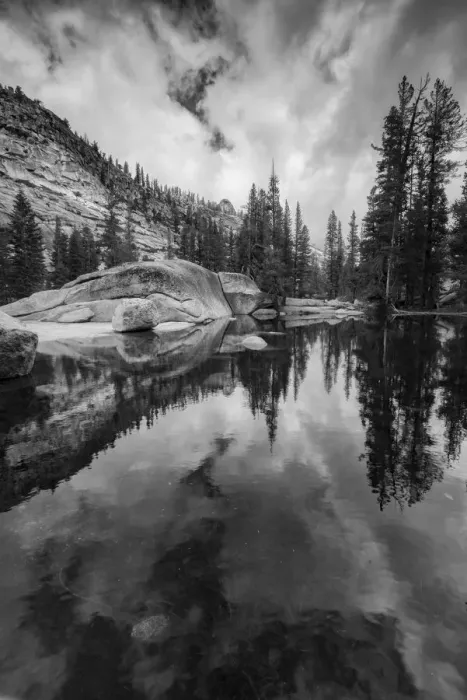 Framed Print : Black and white image of granite outcropping with boulders by lake, Yosemite National Park, California, USA Framed Print : Black and white image of granite outcropping with boulders by lake, Yosemite National Park, California, USA