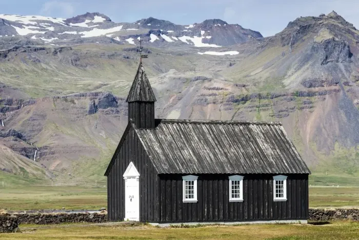 Framed Print : Black wooden church, Budir Kirka, Budakirkja, Budir, peninsula Snaefellsnes, West Iceland Framed Print : Black wooden church, Budir Kirka, Budakirkja, Budir, peninsula Snaefellsnes, West Iceland
