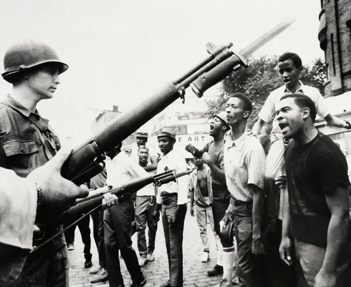 Framed Print : Blacks Jeering at National Guardsmen