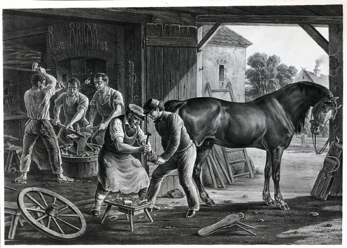 Framed Print : Blacksmith Changes Horseshoe In Shop;Ill Framed Print : Blacksmith Changes Horseshoe In Shop;Ill