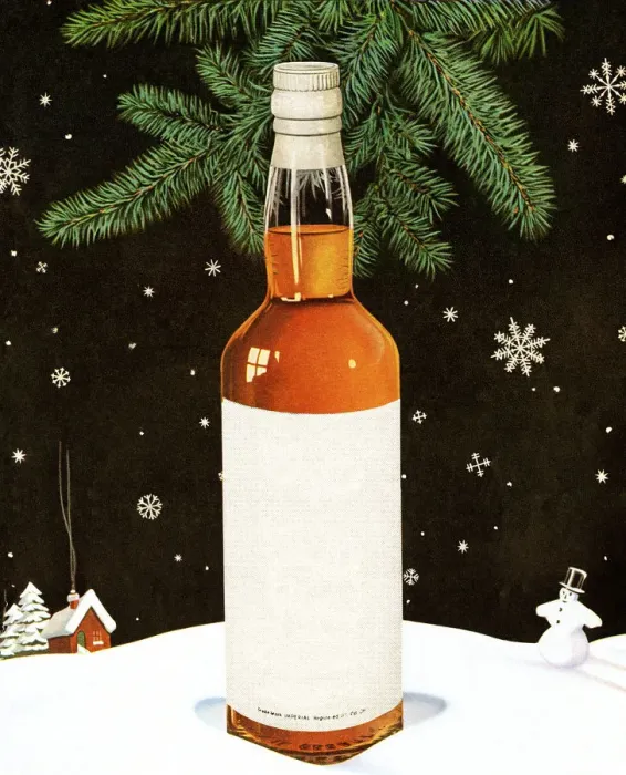 Framed Print : Blank Liquor Bottle in Snowy Scene Framed Print : Blank Liquor Bottle in Snowy Scene