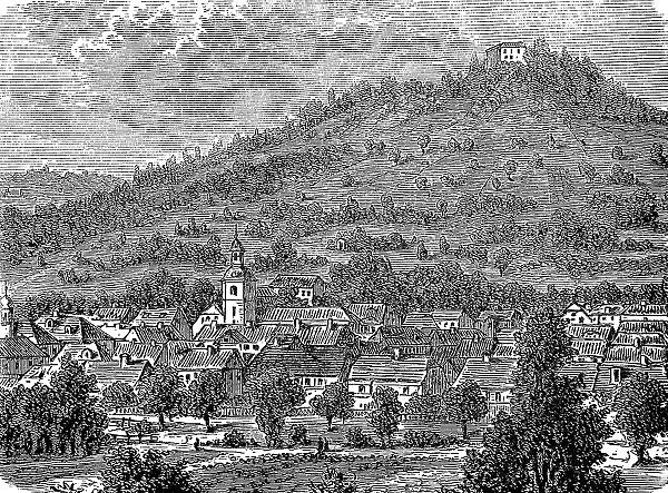Blankenburg with the Greifenstein in Thuringia, 1870, digitally restored reproduction of a 19th century original, Germany